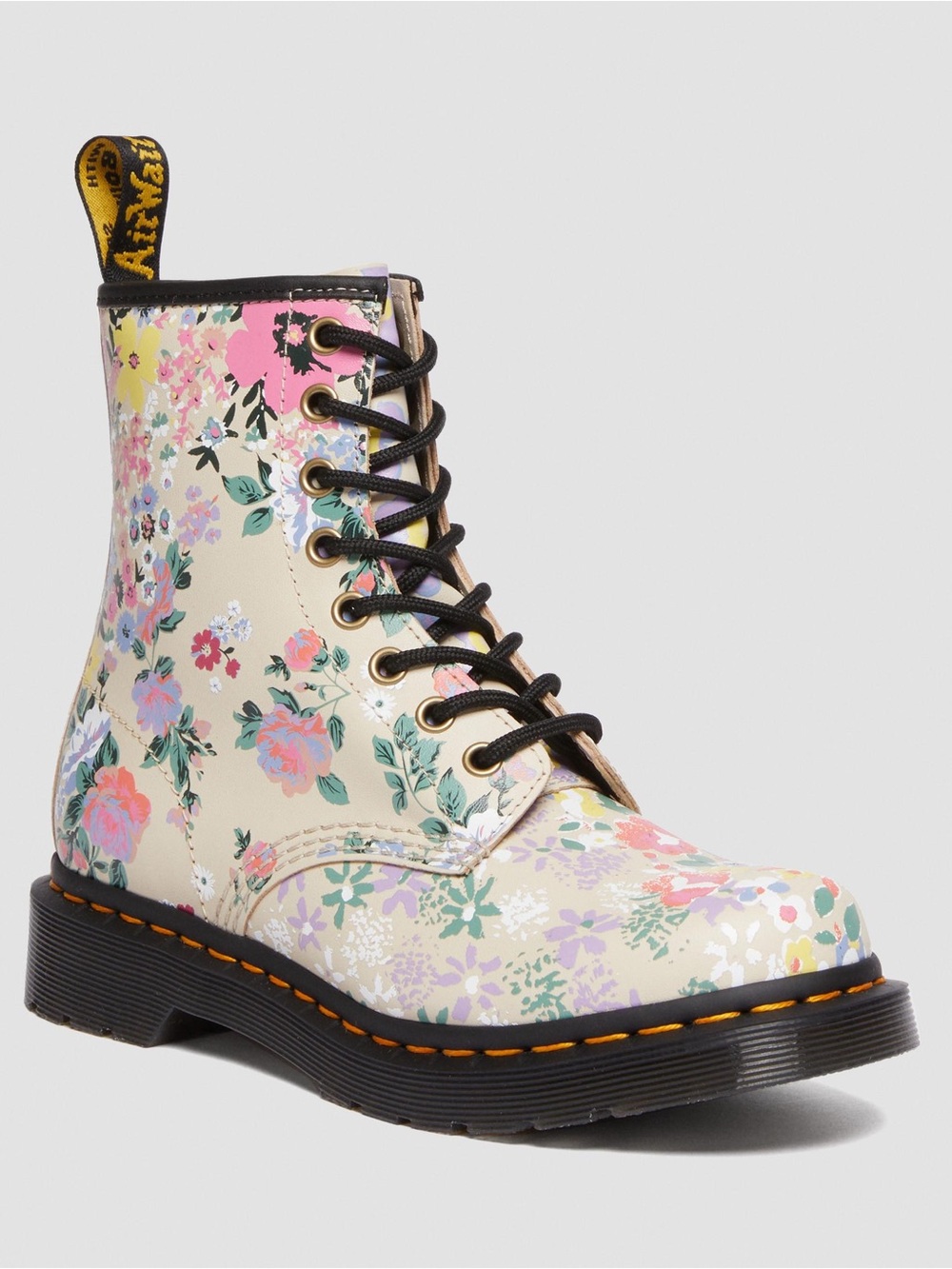 Dr. Martens 1460 Floral Mash Up Backhand Lace Up Boot Leather Parchment Beige 8